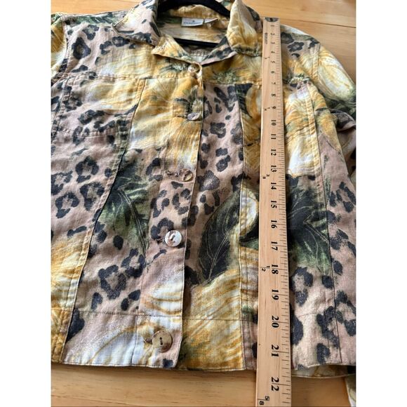 Chico’s 100% Linen Button Front Jacket Size 2 – Floral Leopard Print, - Picture 6 of 9